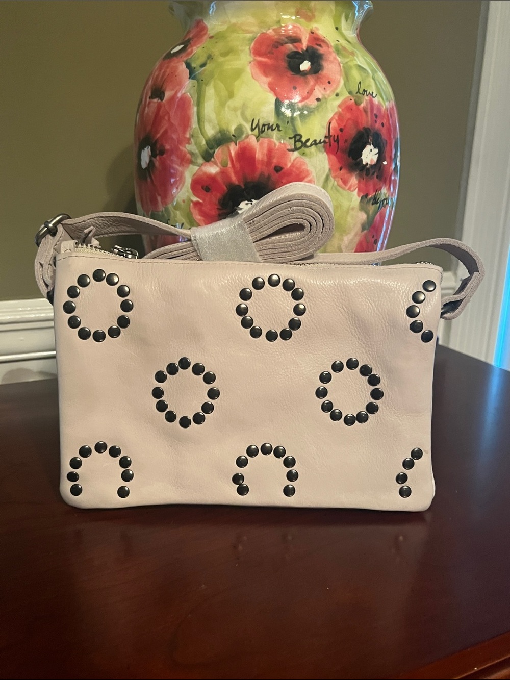 latico Cream Crossbody Bag with Silver Stud Circles - Picture 4 of 8